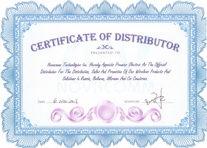 NovaComm Technology Certificate of Distributor